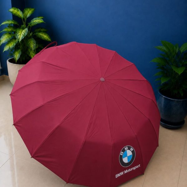 BMW Premium 16 Ribs Automatic Umbrella | Heavy Duty Windproof Umbrella (১৬ শিক ছাতা) - Red
